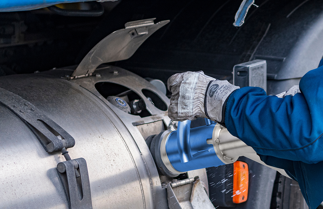 A  hydrogen fueling nozzle on a truck being refueled